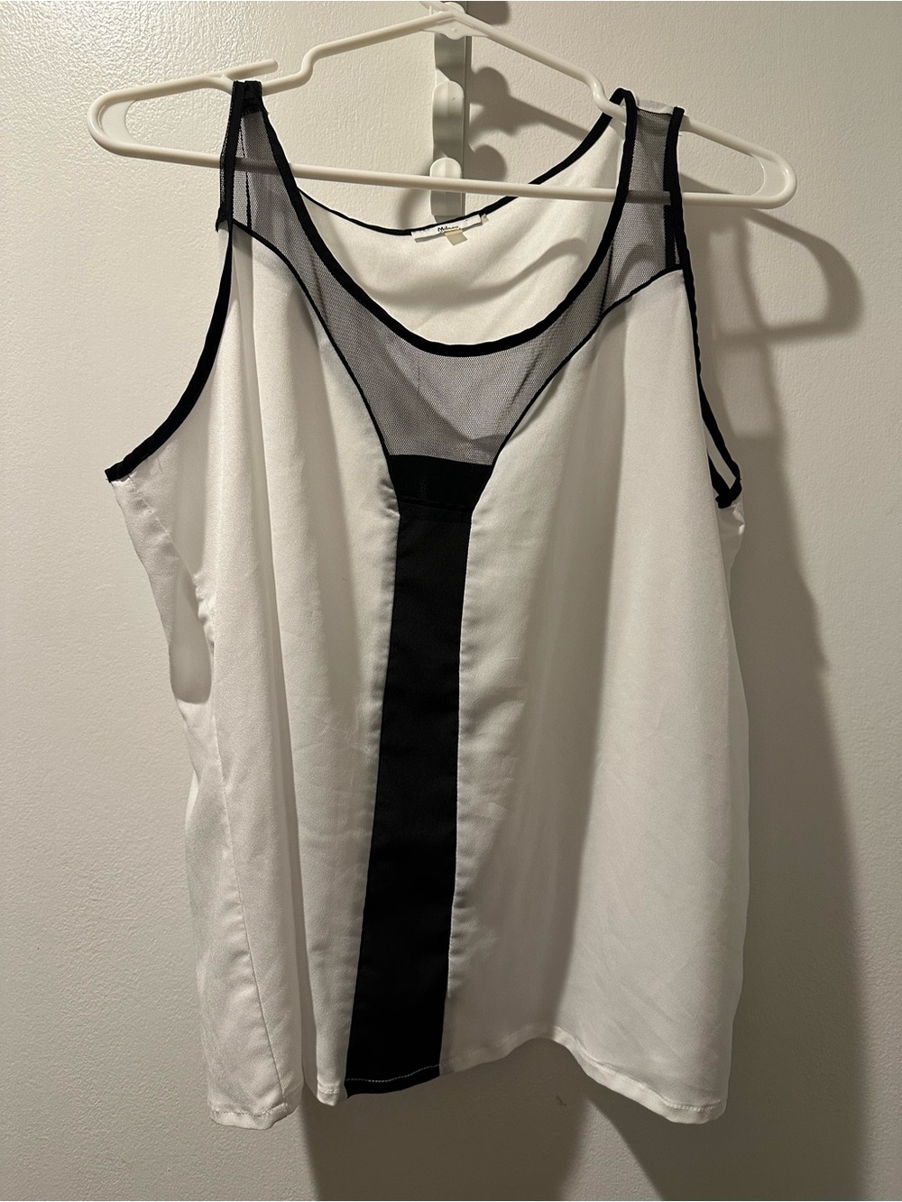 Milano White Camisole with Black Mesh Yoke and Center Panel large